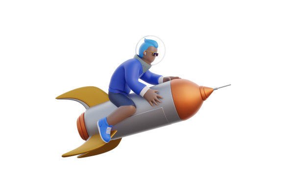 3D Man Riding a Rocket