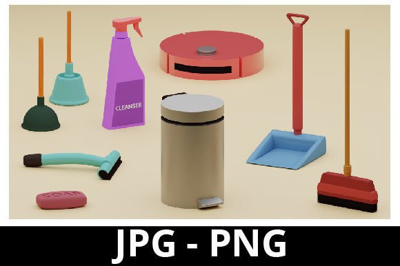 3D Rendered Home Cleaning Set