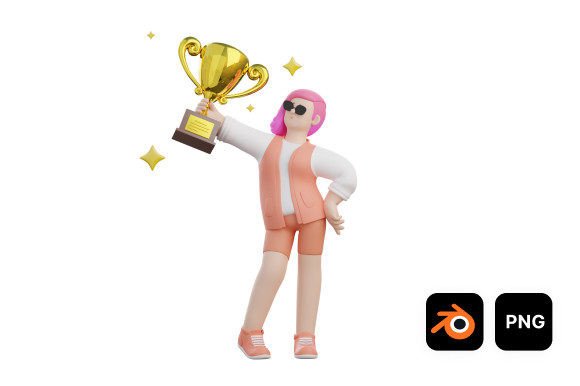 3D Woman Holding a Medallion