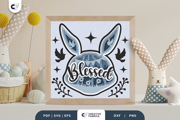 Blessed Easter Bunny 3D Shadow Box SVG