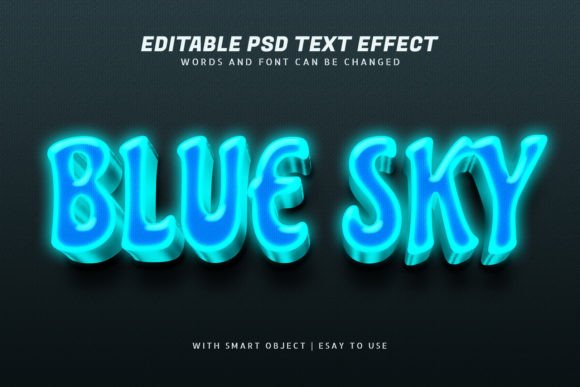 Blue Sky 3D Glow Text Effect for Professional Designers