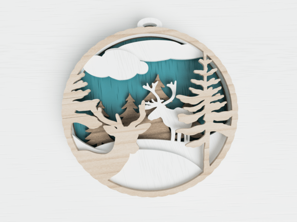 Christmas Deer in Forest Ornament 3D Layered Laser Cut