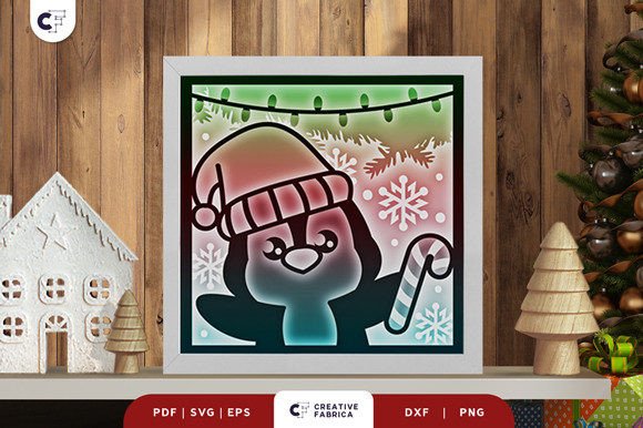 Christmas Penguin Head 3D Shadow Box